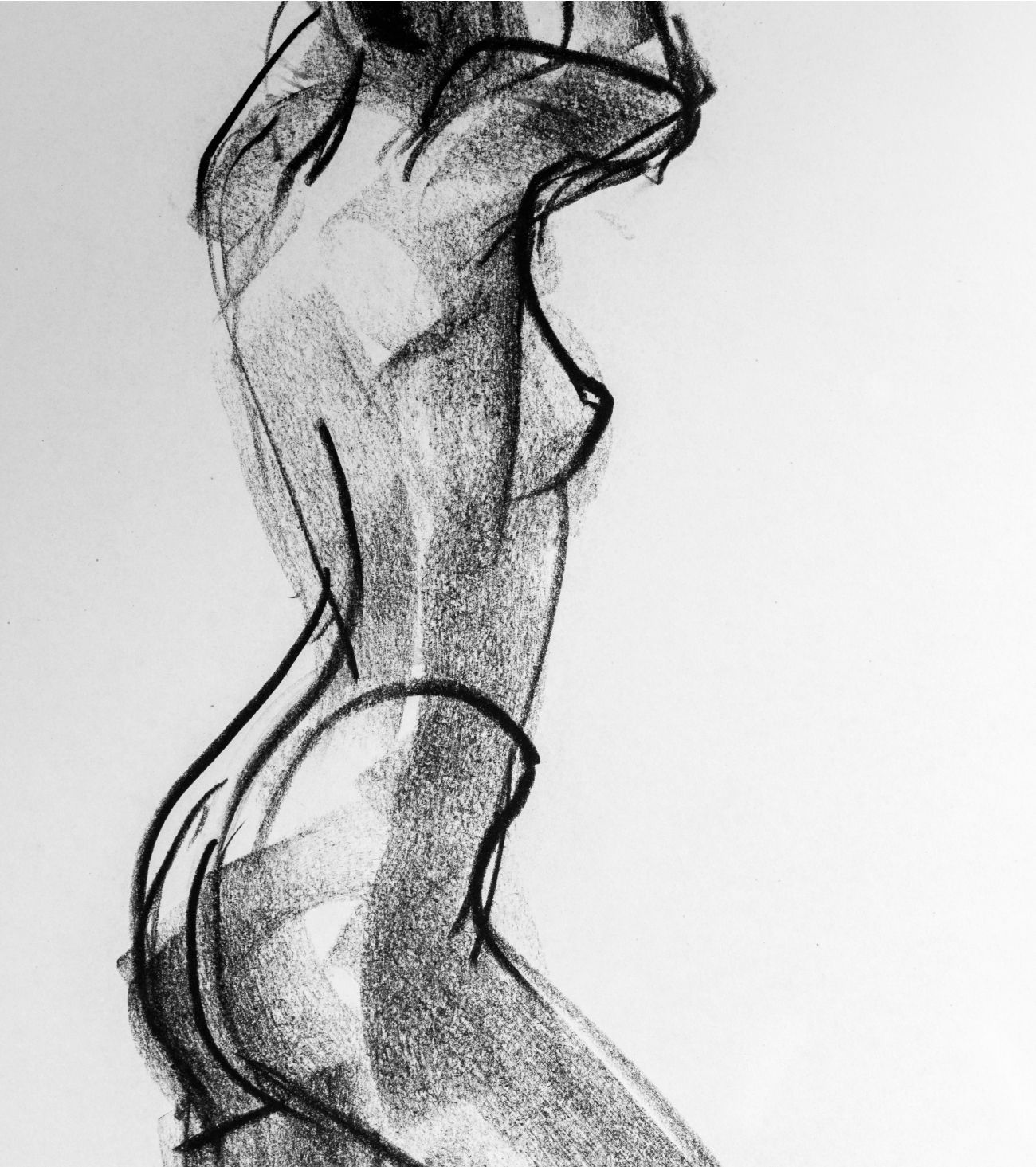 Sketch of a female figure in profile.